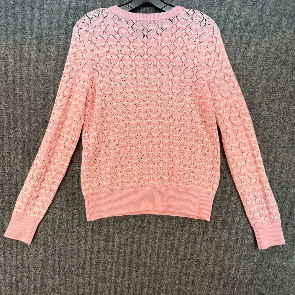 Lands End Sweater Womens S Pink Crew Neck Open Knit Soft Girl Casual Preppy Boho